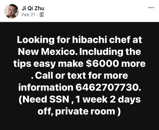 New Mexico Hibachi Job