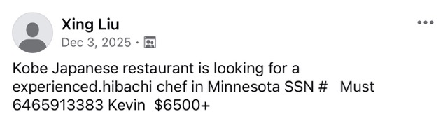 Minnesota Hibachi Job